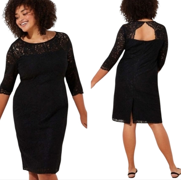 LOFT Black Dress stretch Lace Sheath plus Size Cut Out Bateau Neckline NWT Sz 22 - Picture 1 of 7